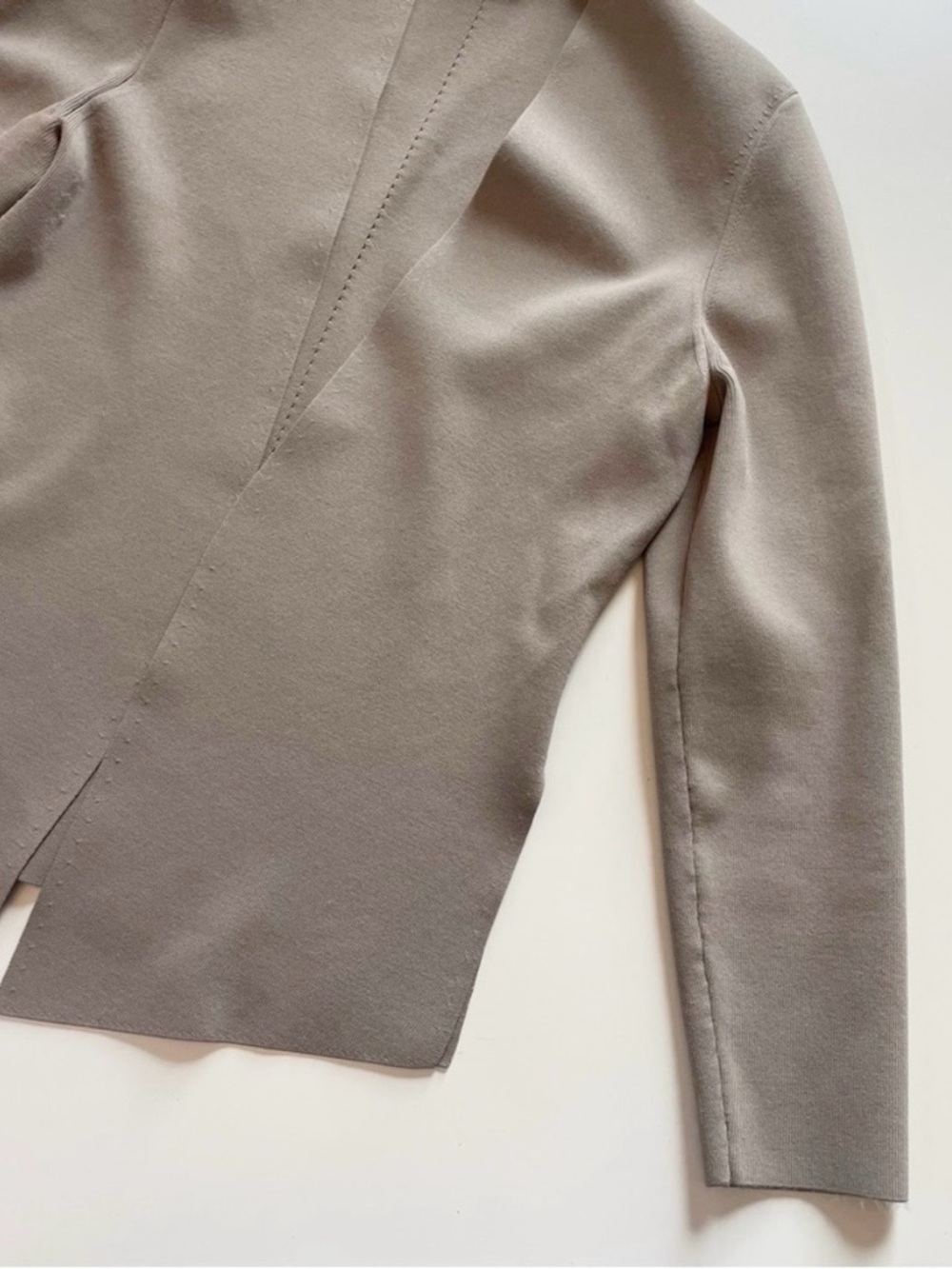 MM.LaFleur Taupe Pearl Jardigan | Open Front Knit Blazer Cardigan | Size Small - Picture 6 of 15
